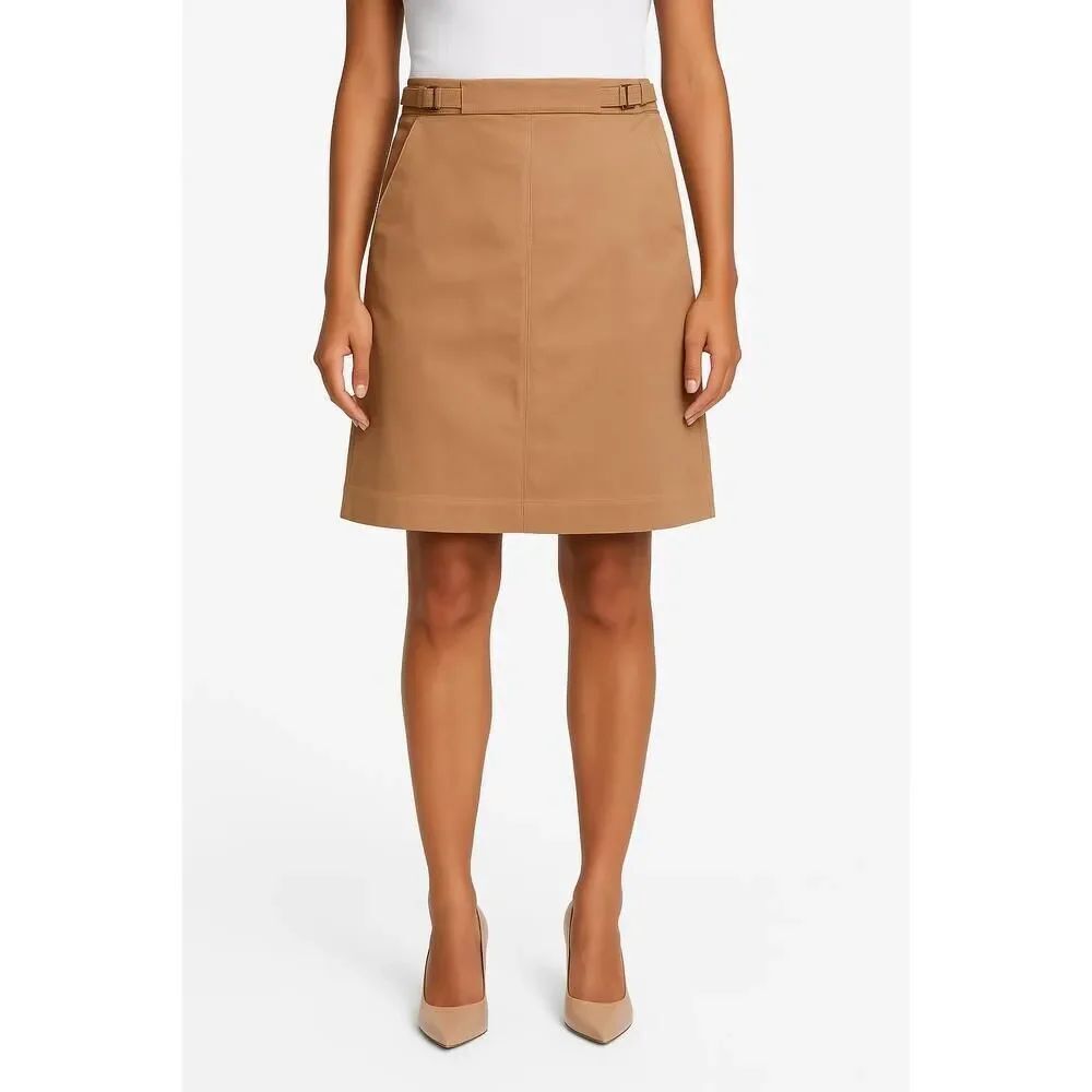BCBGMaxAzria Camel Minimalist Belted Waist Wrap Knee Length Skirt Solid Womens 6